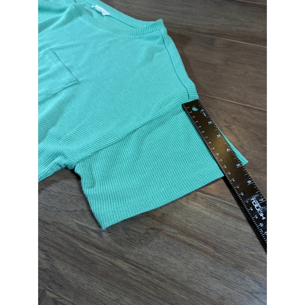 Olive + Oak Mint Green Waffle Knit Short Sleeve Pocket Top LS5K15715BK Womens L - Picture 7 of 7